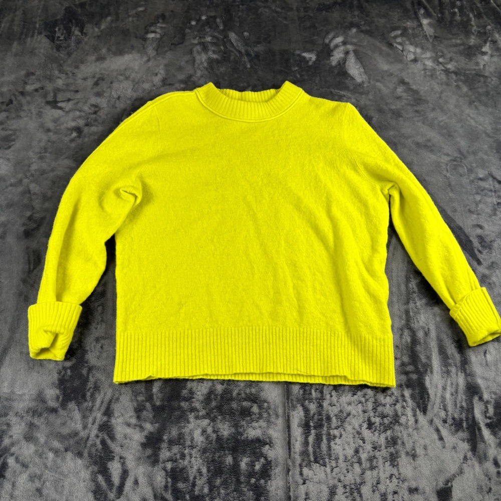Athleta Sweater Womens Large Yellow Merino Wool Blend Crew Neck 4779